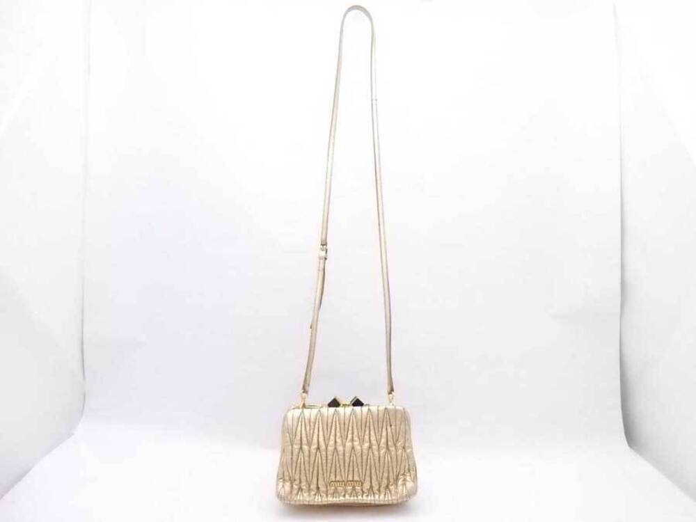 Miu Miu Belt shoulder Body leather gold Matelasse Crossbody Bum cross bag Gold